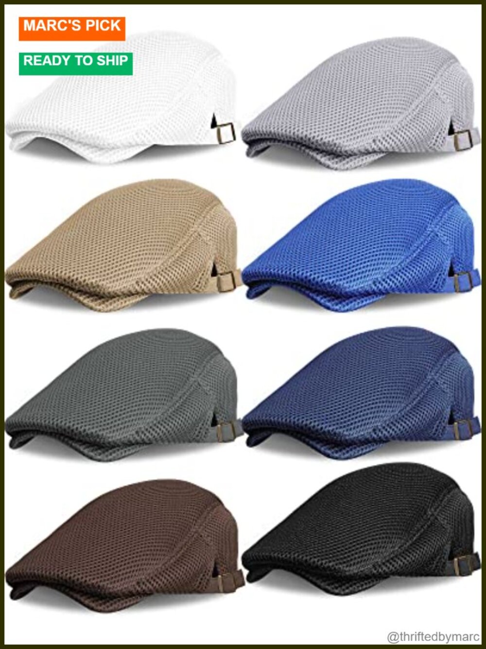 8 Pack Mens Newsboy Cap Mesh Breathable Summer Hats Adjustable Gatsby Golf
